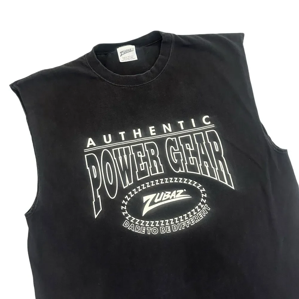 Vintage 90s ZubaZ Made in USA Muscle T-shirt Crew Neck Mens XL Black Faded - Picture 2 of 7